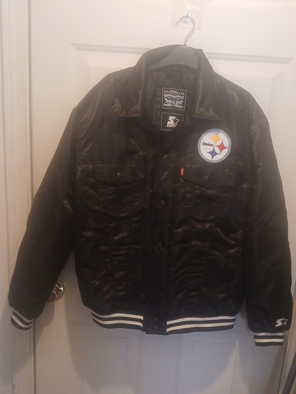 Levi's Black Satin Pittsburgh Steelers Patch Bomber Jacket